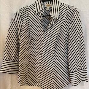 Talbots Black and White Chevron Blouse